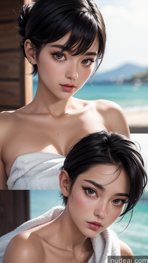 related ai porn images free for Close-up View Pixie Black Hair Towel Satin Japanese