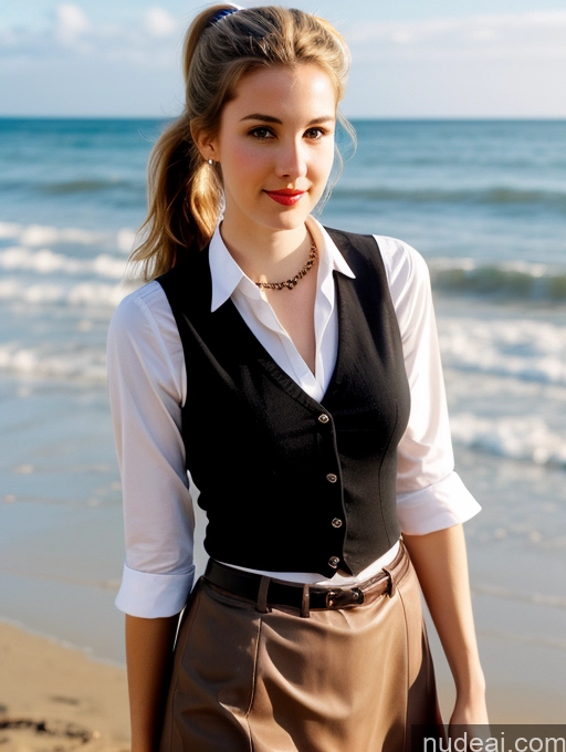 Beautiful Lipstick Skinny Abs Fairer Skin Big Ass Big Hips 18 Beach Aahayasaka, Side Ponytail, Medium Breasts