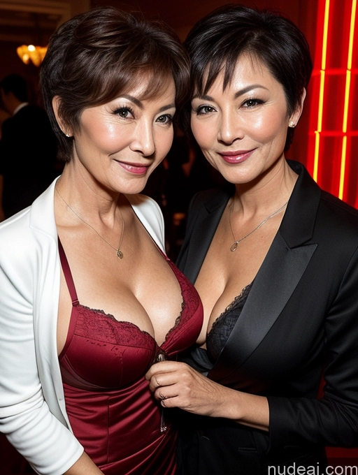 related ai porn images free for Milf Two Busty Perfect Boobs Beautiful Perfect Body 70s Seductive Pixie Chinese Party Bra Casual Jacket Professor Secretary Stylish Suit Cleavage Detailed Sexy Face Dark Lighting
