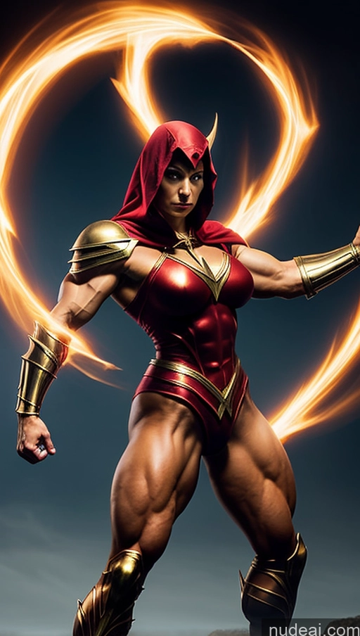 related ai porn images free for Several Fantasy Armor Muscular Abs Busty Bodybuilder Mary Thunderbolt Powering Up