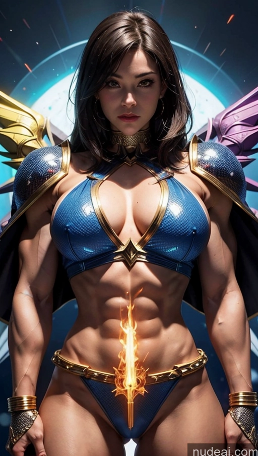 related ai porn images free for Several Fantasy Armor Muscular Abs Busty Mary Thunderbolt Powering Up Bodybuilder