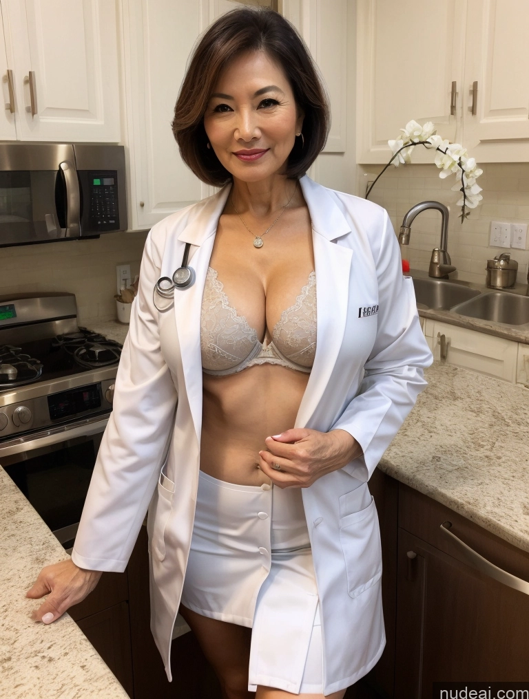 related ai porn images free for Milf Two Busty Perfect Boobs Beautiful Perfect Body 70s Bobcut Chinese Kitchen Bra Doctor Jacket Lab Coat Stylish Suit Cleavage Detailed Sexy Face