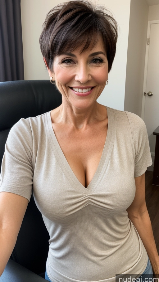 related ai porn images free for Milf One Skinny Perfect Body Happy Black Hair Pixie Cleavage Detailed Shirt Close-up View