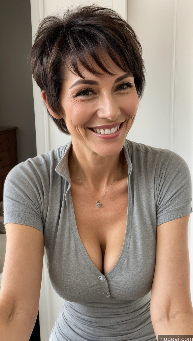 related ai porn images free for Milf One Skinny Perfect Body Happy Black Hair Pixie Cleavage Detailed Shirt Close-up View