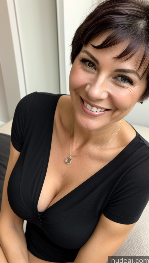 related ai porn images free for Milf One Skinny Perfect Body Happy Black Hair Pixie Cleavage Detailed Shirt Close-up View