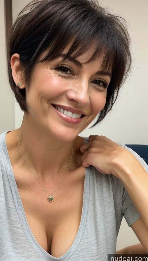 related ai porn images free for Milf One Skinny Perfect Body Happy Black Hair Pixie Cleavage Detailed Shirt Close-up View