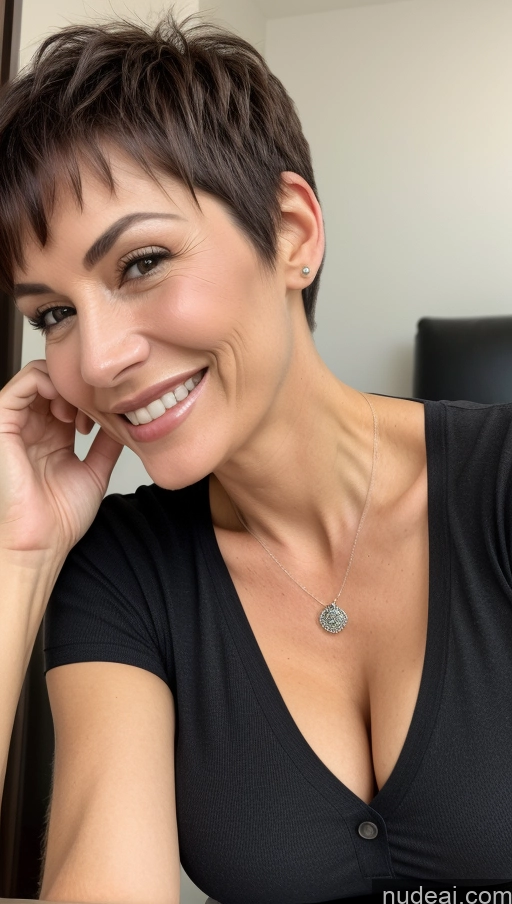 related ai porn images free for Milf One Skinny Perfect Body Happy Black Hair Pixie Cleavage Detailed Shirt Close-up View