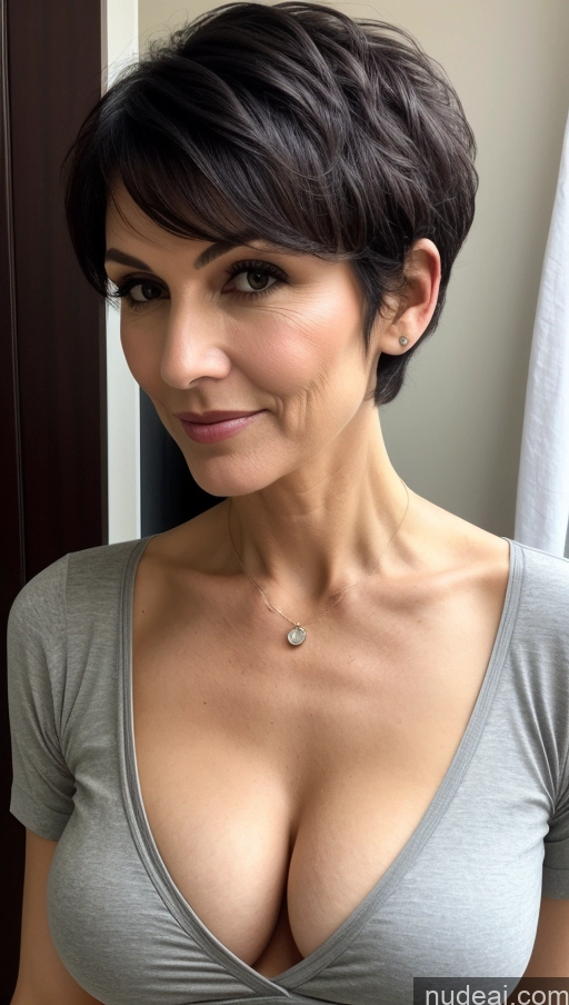 related ai porn images free for Milf One Skinny Perfect Body Black Hair Pixie Shirt Cleavage Detailed Close-up View