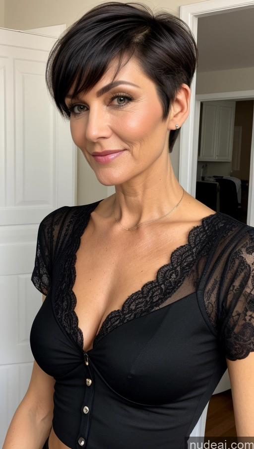related ai porn images free for Milf One Skinny Perfect Body Black Hair Pixie Shirt Cleavage Detailed Close-up View