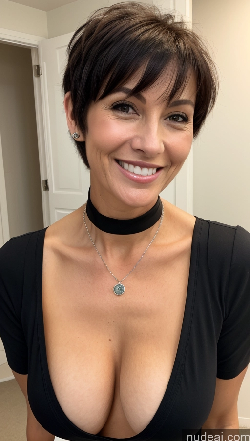 related ai porn images free for Milf Perfect Body Skinny Black Hair Pixie Close-up View Cleavage Detailed Happy One Choker