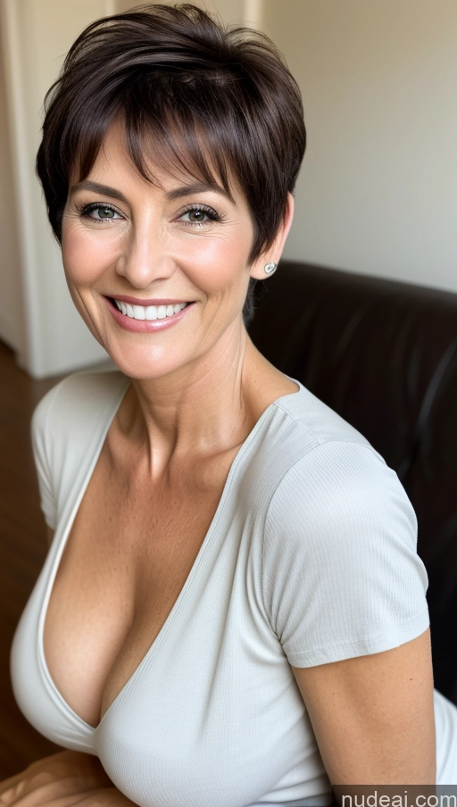 related ai porn images free for Milf Perfect Body Skinny Black Hair Pixie Close-up View Cleavage Detailed Happy One Shirt