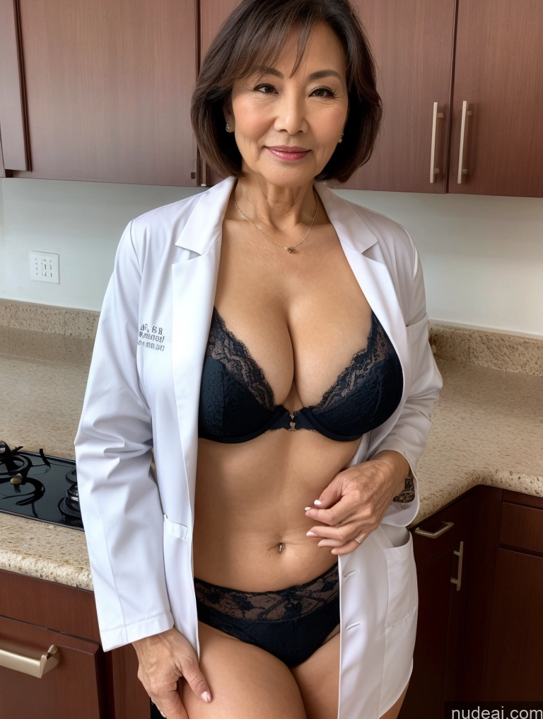 related ai porn images free for Milf Two Busty Perfect Boobs Beautiful Perfect Body 70s Bobcut Chinese Kitchen Bra Doctor Jacket Lab Coat Stylish Suit Cleavage Detailed Sexy Face