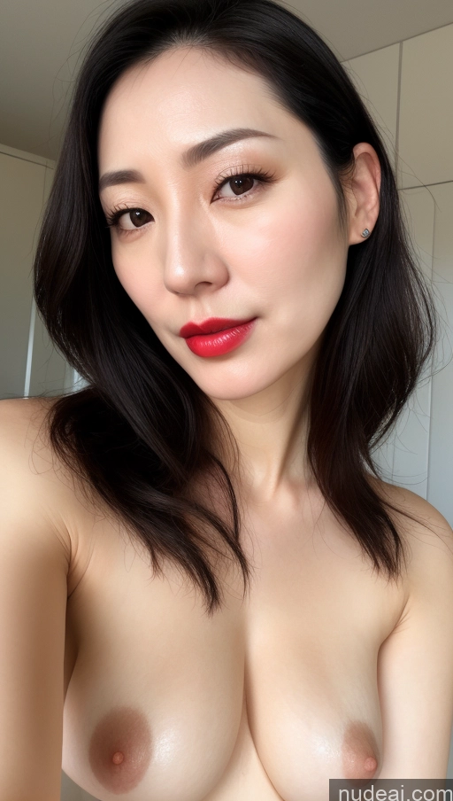 related ai porn images free for Woman One Beautiful Lipstick Fairer Skin 40s Korean Close-up View Perfect Boobs Black Hair