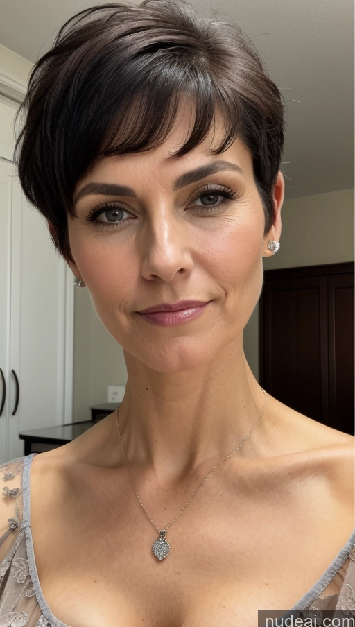 related ai porn images free for Milf One Skinny Perfect Body Black Hair Pixie Close-up View Blouse Cleavage Detailed