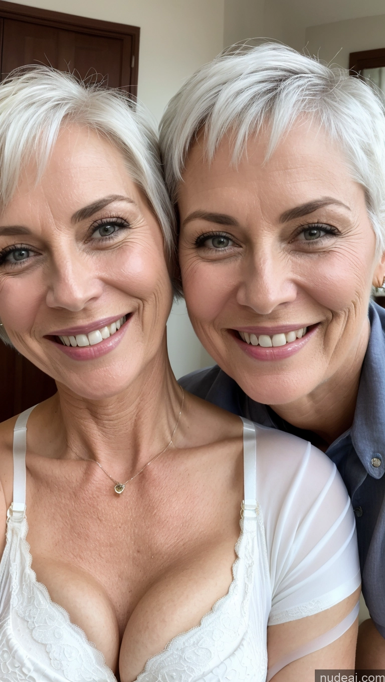 related ai porn images free for Milf Skinny Perfect Body Close-up View Cleavage Detailed Happy Two Shirt Bra Pixie White Hair