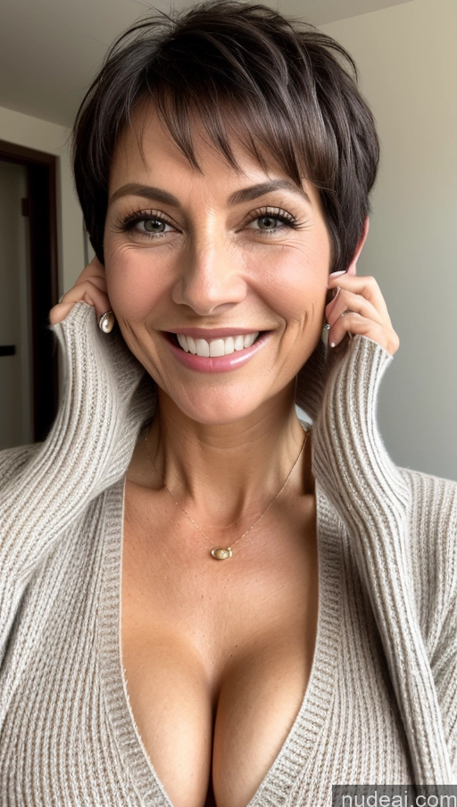 related ai porn images free for Milf Skinny Perfect Body Close-up View Cleavage Detailed Happy Pixie Black Hair One Sweater