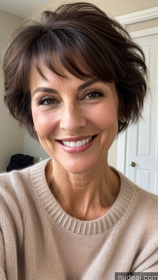 related ai porn images free for Milf Skinny Perfect Body Close-up View Cleavage Detailed Happy Pixie Black Hair One Sweater
