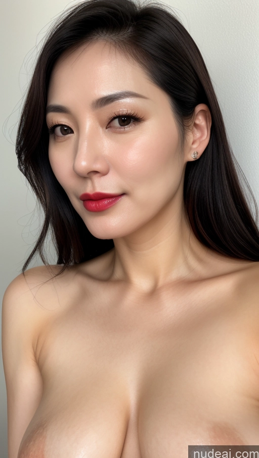 related ai porn images free for Woman One Perfect Boobs Beautiful Lipstick Fairer Skin 40s Korean Close-up View Black Hair Small Tits Detailed Simple