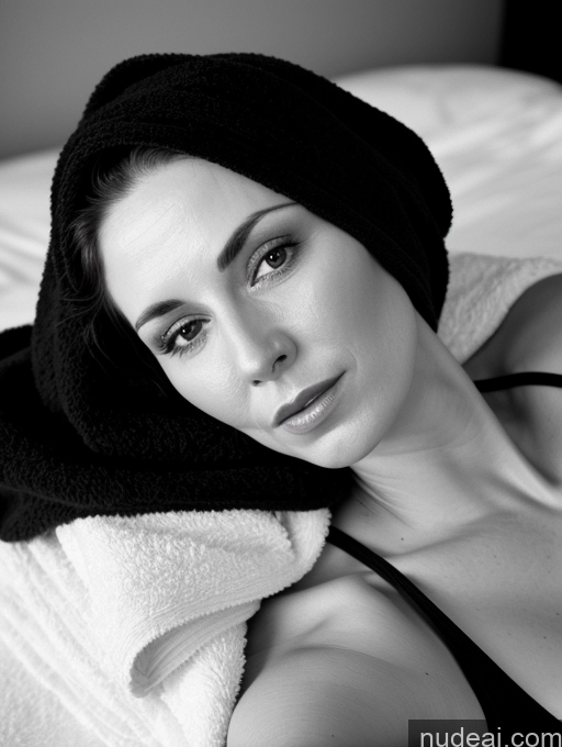 related ai porn images free for Milf One Small Tits Fairer Skin Beautiful 40s Shocked Brunette Straight British Bedroom Close-up View Black And White On Back Dark Lighting Towel