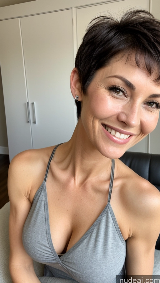 related ai porn images free for Milf One Skinny Perfect Body Black Hair Pixie Close-up View Cleavage Detailed Tank Top Happy
