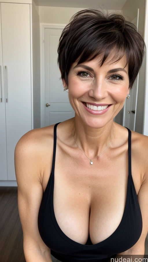 related ai porn images free for Milf One Skinny Perfect Body Black Hair Pixie Close-up View Cleavage Detailed Tank Top Happy