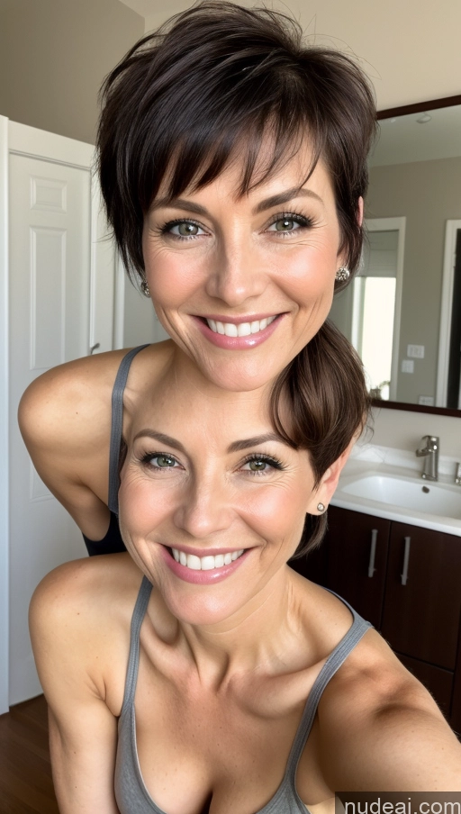 related ai porn images free for Milf One Skinny Perfect Body Black Hair Pixie Close-up View Cleavage Detailed Tank Top Happy