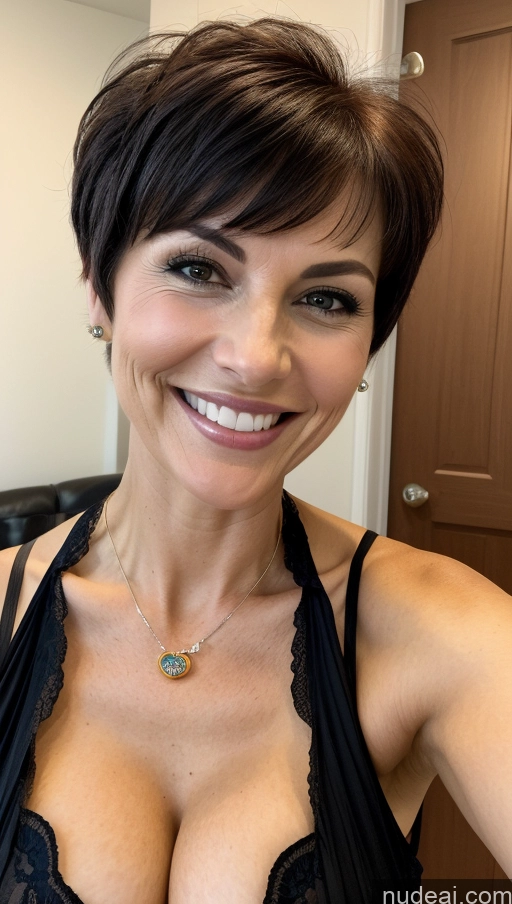 related ai porn images free for Milf Small Tits Skinny Perfect Body Happy Close-up View Halloween Shirt Cleavage Detailed Black Hair Pixie