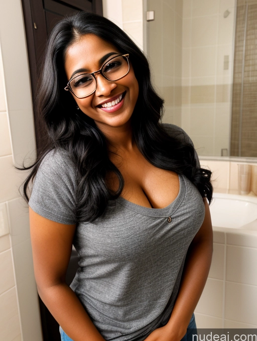 related ai porn images free for Woman Beautiful Glasses Small Tits Dark Skin 30s Happy Long Hair Black Hair Indian Bathroom Front View Shirt Cleavage