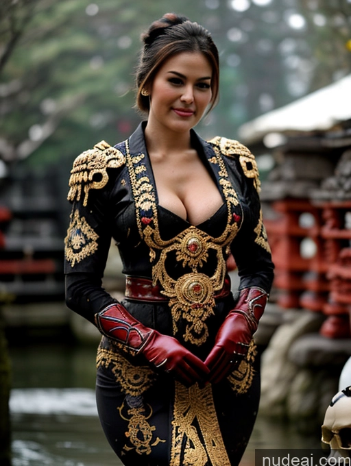 Busty Perfect Boobs Perfect Body Oiled Body Fairer Skin Japanese Cleavage Jewelry Khorne Hair Bun Military Gloves Balinese Kebaya