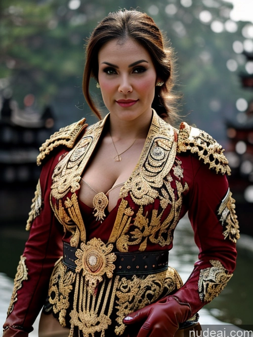 Busty Perfect Boobs Perfect Body Oiled Body Fairer Skin Japanese Cleavage Jewelry Khorne Hair Bun Military Gloves Balinese Kebaya