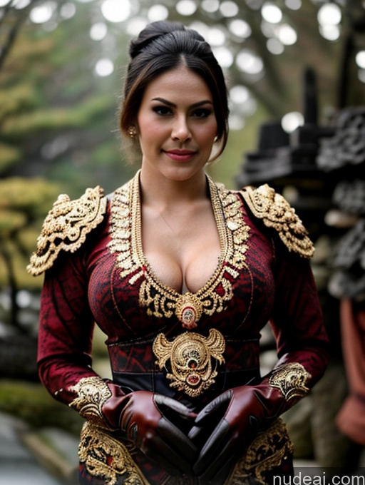 Busty Perfect Boobs Perfect Body Oiled Body Fairer Skin Japanese Cleavage Jewelry Khorne Hair Bun Military Gloves Balinese Kebaya