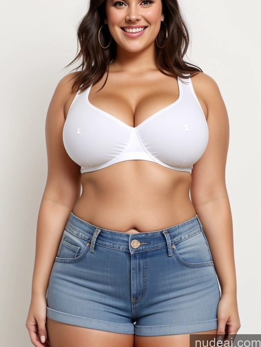 related ai porn images free for Busty Big Ass Big Hips Tanned Skin Happy Black Hair Bangs Greek Front View Crop Top Daisy Dukes Woman Beer Belly 30s Chubby