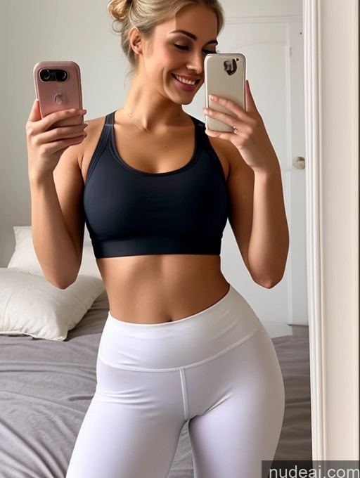 related ai porn images free for Lingerie Model Several Perfect Boobs Beautiful Perfect Body 18 Happy Blonde Hair Bun White Mirror Selfie Bedroom Front View Crop Top Yoga Pants