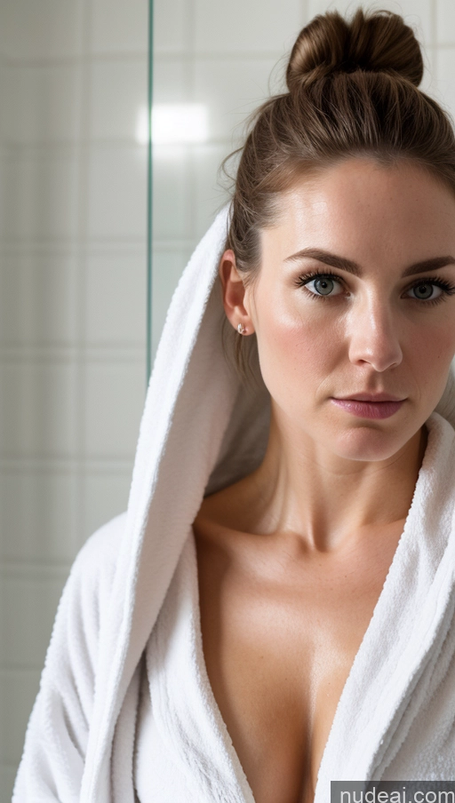 related ai porn images free for Pubic Hair Fairer Skin Bathroom Nude Bathrobe Close-up View Hair Bun Serious