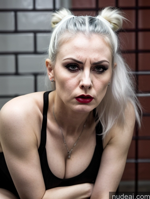 related ai porn images free for Fairer Skin 70s Perfect Boobs Pouting Lips High Heels Hair Bun White Hair Squatting Nude Angry Cyberpunk Prison Detailed Goth
