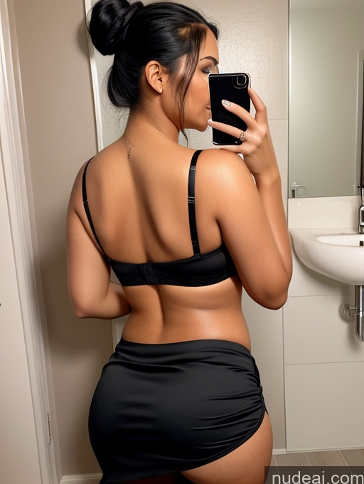 related ai porn images free for Woman One Chubby 30s Seductive Black Hair Hair Bun Indian Mirror Selfie Bathroom Mini Skirt