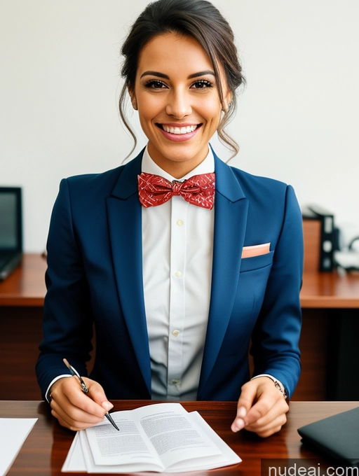 related ai porn images free for Woman One Skinny 20s Laughing Brunette Brazilian Office Front View Film Photo Bow Tie Suit Bright Lighting Detailed Straight Beautiful