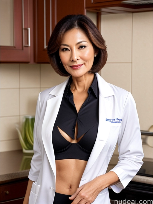 related ai porn images free for Milf Two Busty Perfect Boobs Beautiful Perfect Body 70s Bobcut Chinese Kitchen Bra Doctor Jacket Lab Coat Stylish Suit Cleavage Detailed Sexy Face