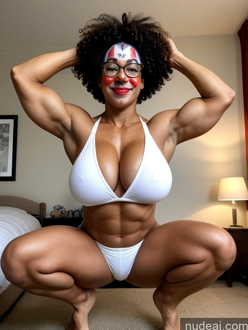 related ai porn images free for Bodybuilder One Abs Oiled Body Huge Boobs Glasses Muscular 20s Orgasm White Hair Curly Hair Black Soft + Warm Bedroom Front View Squatting Clown