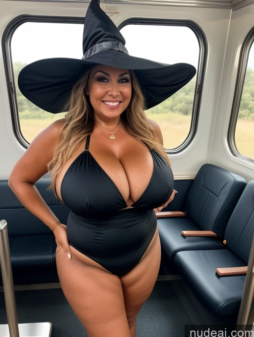 related ai porn images free for One Busty Huge Boobs Thick Tanned Skin 60s Laughing Front View Microkini Thong Halloween Witch Train