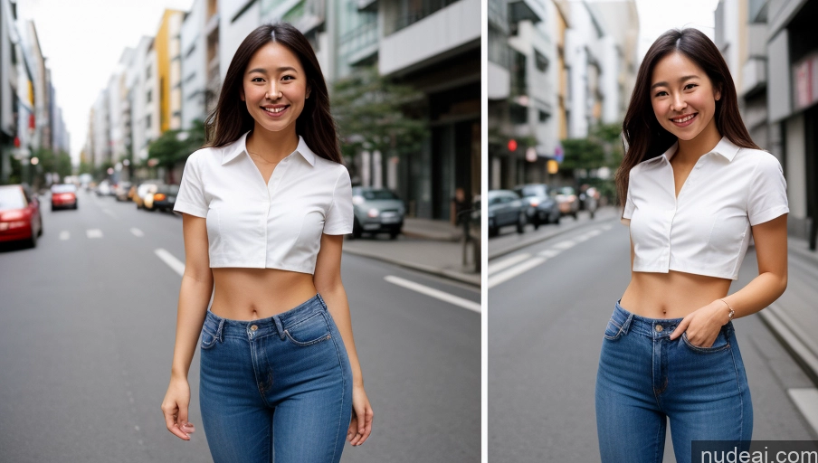 related ai porn images free for Woman One Small Tits Small Ass Happy Long Hair Film Photo Front View Jeans Shirt Beautiful 20s Japanese Street Crop Top