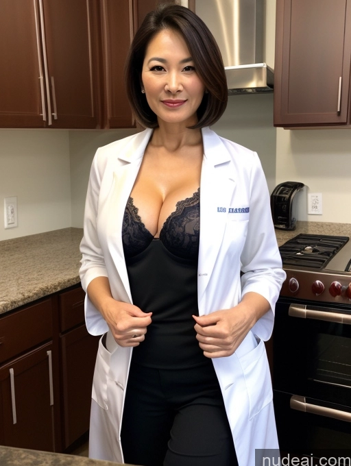 related ai porn images free for Milf Two Busty Perfect Boobs Beautiful Perfect Body 70s Bobcut Chinese Kitchen Bra Doctor Jacket Lab Coat Stylish Suit Cleavage Detailed Sexy Face