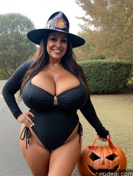 related ai porn images free for One Busty Huge Boobs Thick Tanned Skin Front View Microkini Thong 70s Laughing Latina Halloween Witch Firefighter