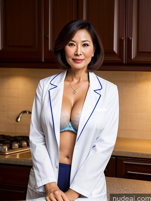 related ai porn images free for Milf Two Busty Perfect Boobs Beautiful Perfect Body 70s Bobcut Chinese Kitchen Bra Doctor Jacket Lab Coat Stylish Suit Cleavage Detailed Sexy Face Dark Lighting
