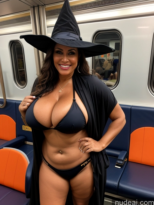 related ai porn images free for One Busty Huge Boobs Thick Tanned Skin Front View Microkini Thong Brazilian Laughing 60s Train Halloween Witch