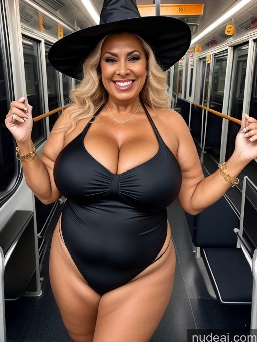 related ai porn images free for One Busty Huge Boobs Thick Tanned Skin Front View Microkini Thong Laughing Train Halloween Witch 70s Latina