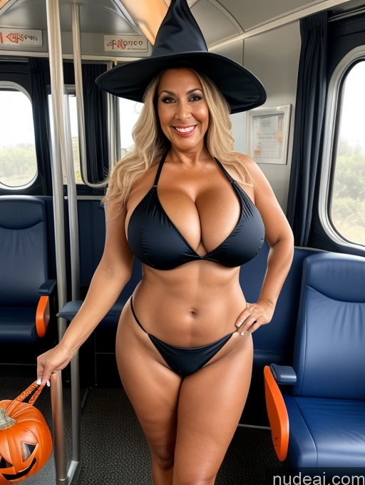 related ai porn images free for One Busty Huge Boobs Thick Tanned Skin Laughing Front View Microkini Thong Train 70s Latina Halloween Witch