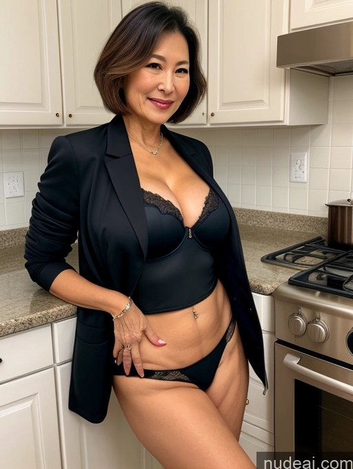 related ai porn images free for Milf Two Busty Perfect Boobs Beautiful Perfect Body 70s Bobcut Japanese Kitchen Bra Jacket Professor Stylish Suit Cleavage Detailed Sexy Face