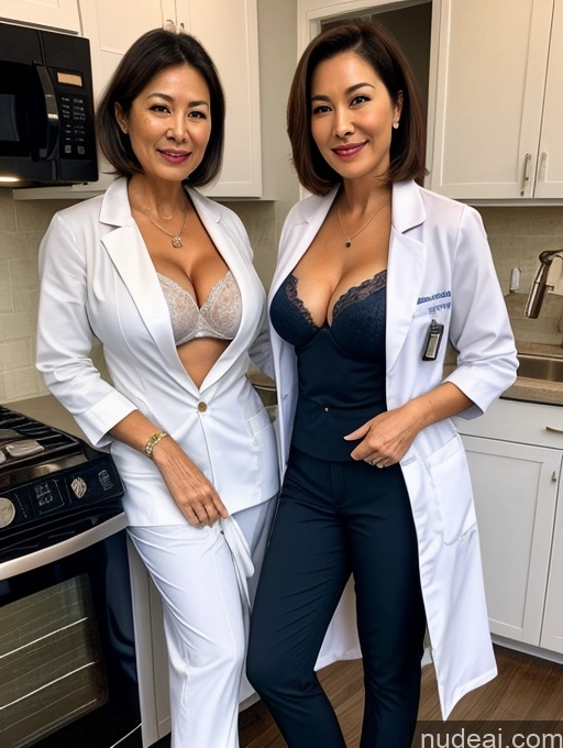 related ai porn images free for Milf Two Busty Perfect Boobs Beautiful Perfect Body 70s Bobcut Chinese Kitchen Bra Doctor Jacket Lab Coat Stylish Suit Cleavage Detailed Sexy Face