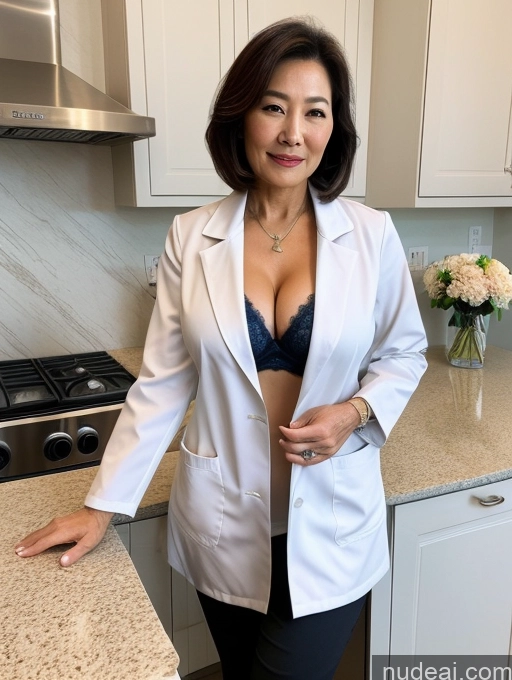 related ai porn images free for Milf Two Busty Perfect Boobs Beautiful Perfect Body 70s Bobcut Chinese Kitchen Bra Doctor Jacket Lab Coat Stylish Suit Cleavage Detailed Sexy Face